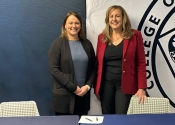 Clarkson College President Andreia Nebel and College of Saint Mary President Heather Smith signed an agreement to offer healthcare pathways for graduate degrees.